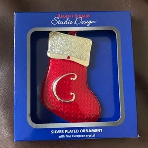 NEW Christmas Tree Silver Plated Ornament Stocking With C Initial